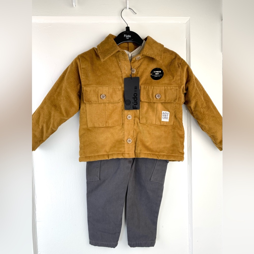 NEW! Fudo Corduroy Jacket Pants 3-Piece Set Youth Size 2Y